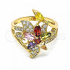 Oro Laminado Multi Stone Ring, Gold Filled Style Flower Design, with Multicolor Cubic Zirconia, Polished, Golden Finish, 01.283.0010.1.07 (Size 7)