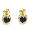 Oro Laminado Stud Earring, Gold Filled Style with Black Cubic Zirconia and White Micro Pave, Polished, Golden Finish, 02.342.0106