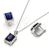 Sterling Silver Earring and Pendant Adult Set, with Sapphire Blue Cubic Zirconia and White Micro Pave, Polished, Rhodium Finish, 10.175.0065.2
