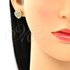 Oro Laminado Stud Earring, Gold Filled Style Heart Design, with White Micro Pave, Polished, Golden Finish, 02.156.0468