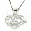 Sterling Silver Fancy Pendant, Heart Design, with White Cubic Zirconia, Polished,, 05.398.0008