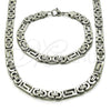 Stainless Steel Necklace and Bracelet, Greek Key Design, Polished, Steel Finish, 06.116.0064
