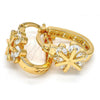 Oro Laminado Small Hoop, Gold Filled Style Flower Design, with White Cubic Zirconia, Polished, Golden Finish, 02.196.0002.1.15