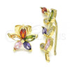 Oro Laminado Earcuff Earring, Gold Filled Style Leaf and Flower Design, with Multicolor Cubic Zirconia, Polished, Golden Finish, 02.210.0629