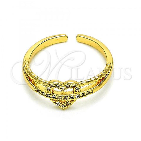 Oro Laminado Multi Stone Ring, Gold Filled Style Heart Design, with White Micro Pave, Polished, Golden Finish, 01.310.0033