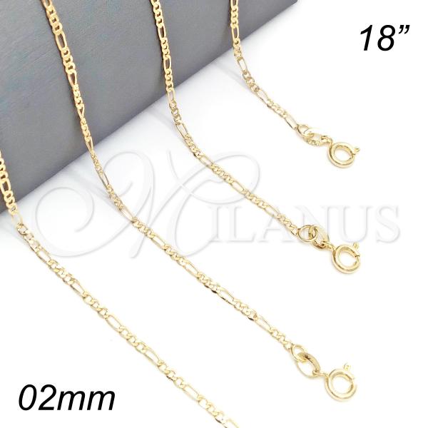 Oro Laminado Basic Necklace, Gold Filled Style Figaro Design, Polished, Golden Finish, 04.58.0004.18