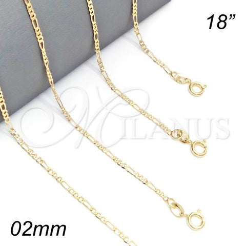 Oro Laminado Basic Necklace, Gold Filled Style Figaro Design, Polished, Golden Finish, 04.58.0004.18