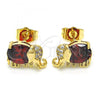 Oro Laminado Stud Earring, Gold Filled Style Elephant Design, with Garnet Cubic Zirconia and White Micro Pave, Polished, Golden Finish, 02.210.0159.3