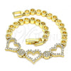 Oro Laminado Fancy Bracelet, Gold Filled Style Heart Design, with White Micro Pave, Polished, Golden Finish, 03.283.0032.08