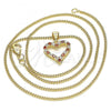 Oro Laminado Pendant Necklace, Gold Filled Style Heart Design, with Garnet and White Micro Pave, Polished, Golden Finish, 04.156.0049.1.20