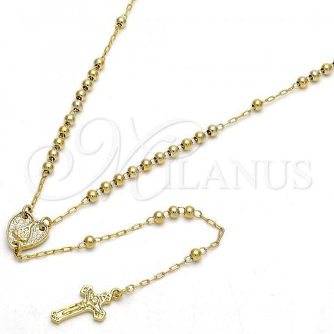 Oro Laminado Thin Rosary, Gold Filled Style Caridad del Cobre and Crucifix Design, Polished, Golden Finish, 09.118.0010.18