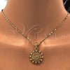 Oro Laminado Earring and Pendant Adult Set, Gold Filled Style Flower Design, with White Crystal, Polished, Golden Finish, 10.118.0035