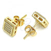 Oro Laminado Stud Earring, Gold Filled Style with White Micro Pave, Polished, Golden Finish, 02.344.0071