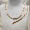 Oro Laminado Necklace and Bracelet, Gold Filled Style Elephant Design, Polished, Tricolor, 06.102.0001