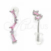 Sterling Silver Stud Earring, with Pink Cubic Zirconia, Polished, Rhodium Finish, 02.367.0013