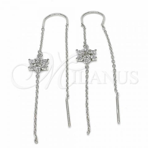 Sterling Silver Threader Earring, Flower Design, with White Cubic Zirconia, Polished, Rhodium Finish, 02.367.0014
