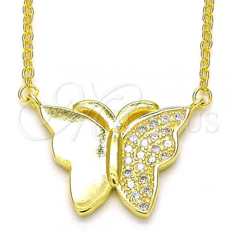 Sterling Silver Pendant Necklace, Butterfly Design, with White Micro Pave, Polished, Golden Finish, 04.336.0098.2.16
