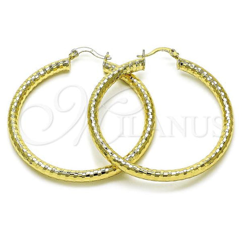 Oro Laminado Large Hoop, Gold Filled Style Hollow Design, Diamond Cutting Finish, Golden Finish, 02.213.0761.50