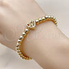 Oro Laminado Individual Bangle, Gold Filled Style Heart and Ball Design, with White Micro Pave, Polished, Golden Finish, 07.170.0049.04