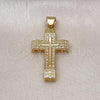 Oro Laminado Religious Pendant, Gold Filled Style Cross Design, with White Micro Pave, Polished, Golden Finish, 05.342.0221