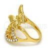 Oro Laminado Multi Stone Ring, Gold Filled Style Butterfly Design, with White Crystal, Polished, Golden Finish, 01.241.0026.09 (Size 9)