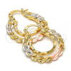 Oro Laminado Small Hoop, Gold Filled Style Diamond Cutting Finish, Tricolor, 02.170.0148.25