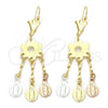 Oro Laminado Chandelier Earring, Gold Filled Style Guadalupe and Flower Design, Tricolor, 02.63.2280