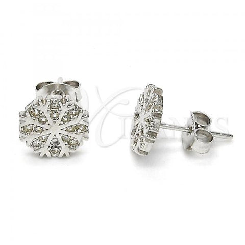 Sterling Silver Stud Earring, with White Micro Pave, Polished, Rhodium Finish, 02.285.0015