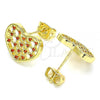 Oro Laminado Stud Earring, Gold Filled Style Heart Design, with Garnet Micro Pave, Polished, Golden Finish, 02.156.0476.2