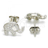 Sterling Silver Stud Earring, Elephant Design, with White Micro Pave, Polished, Rhodium Finish, 02.336.0097