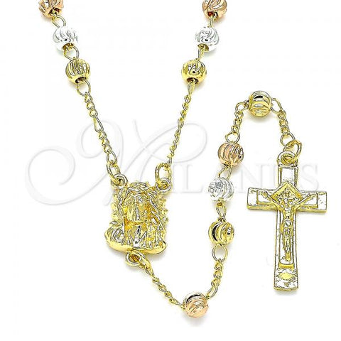 Oro Laminado Thin Rosary, Gold Filled Style Jesus and Crucifix Design, Diamond Cutting Finish, Tricolor, 09.253.0048.20