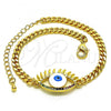 Oro Laminado Fancy Bracelet, Gold Filled Style Evil Eye Design, with Multicolor Micro Pave, White Enamel Finish, Golden Finish, 03.341.0175.08