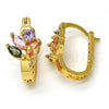 Oro Laminado Small Hoop, Gold Filled Style Leaf Design, with Multicolor Cubic Zirconia, Polished, Golden Finish, 02.196.0080.1.15
