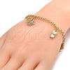 Oro Laminado Charm Bracelet, Gold Filled Style Elephant and Teddy Bear Design, with White Crystal, Enamel Finish, Golden Finish, 03.63.1366.07