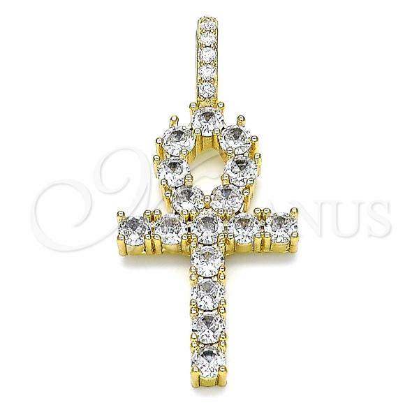 Oro Laminado Religious Pendant, Gold Filled Style Cross Design, with White Cubic Zirconia, Polished, Golden Finish, 05.342.0066