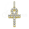Oro Laminado Religious Pendant, Gold Filled Style Cross Design, with White Cubic Zirconia, Polished, Golden Finish, 05.342.0066
