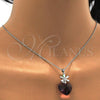 Rhodium Plated Pendant Necklace, Heart and Flower Design, with Amethyst Swarovski Crystals and White Cubic Zirconia, Polished, Rhodium Finish, 04.239.0019.1.16