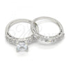 Rhodium Plated Wedding Ring, Duo Design, with White Cubic Zirconia, Polished, Rhodium Finish, 01.284.0037.1.09 (Size 9)