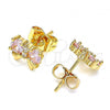 Oro Laminado Stud Earring, Gold Filled Style Bow Design, with Pink Cubic Zirconia, Polished, Golden Finish, 02.387.0030