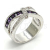 Rhodium Plated Multi Stone Ring, with Amethyst and White Cubic Zirconia, Polished, Rhodium Finish, 01.210.0045.7.08 (Size 8)