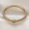 Oro Laminado Individual Bangle, Gold Filled Style Heart Design, with White Cubic Zirconia, Polished, Golden Finish, 07.60.0005.04