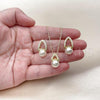 Oro Laminado Earring and Pendant Adult Set, Gold Filled Style Ball Design, with Ivory Pearl and White Micro Pave, Polished, Golden Finish, 10.156.0519