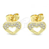 Oro Laminado Stud Earring, Gold Filled Style Heart Design, with White Micro Pave, Polished, Golden Finish, 02.156.0513