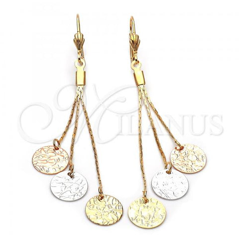 Oro Laminado Long Earring, Gold Filled Style Diamond Cutting Finish, Tricolor, 5.098.001