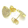 Oro Laminado Stud Earring, Gold Filled Style Heart Design, with White Micro Pave, Polished, Golden Finish, 02.156.0508