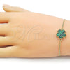 Oro Laminado Adjustable Bolo Bracelet, Gold Filled Style Flower and Box Design, with Green Opal and White Cubic Zirconia, Polished, Golden Finish, 03.313.0041.1.11