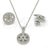 Sterling Silver Earring and Pendant Adult Set, Flower Design, with White Micro Pave and White Cubic Zirconia, Polished, Rhodium Finish, 10.174.0239