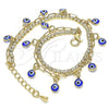 Oro Laminado Charm Anklet , Gold Filled Style Evil Eye and Paperclip Design, with White Crystal, Blue Resin Finish, Golden Finish, 03.372.0012.10