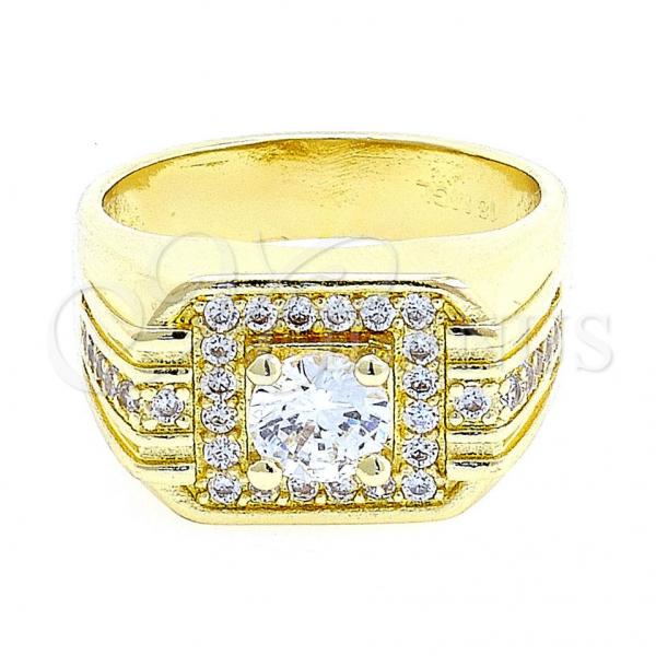 Oro Laminado Mens Ring, Gold Filled Style with White Cubic Zirconia, Polished, Golden Finish, 01.192.0007.09 (Size 9)