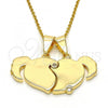 Oro Laminado Fancy Pendant, Gold Filled Style Heart Design, with White Cubic Zirconia, Polished, Golden Finish, 05.179.0065